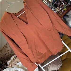Zara Terracotta V-Neck Blouse